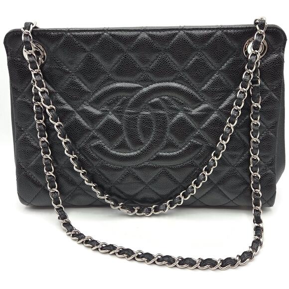 Chanel Grand Shopping Tote Handbag Black Caviar Leather Silver Hardware 13C GST - Picture 1 of 16